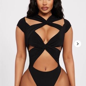 Fashion Nova Black Cut-Out Bodysuit